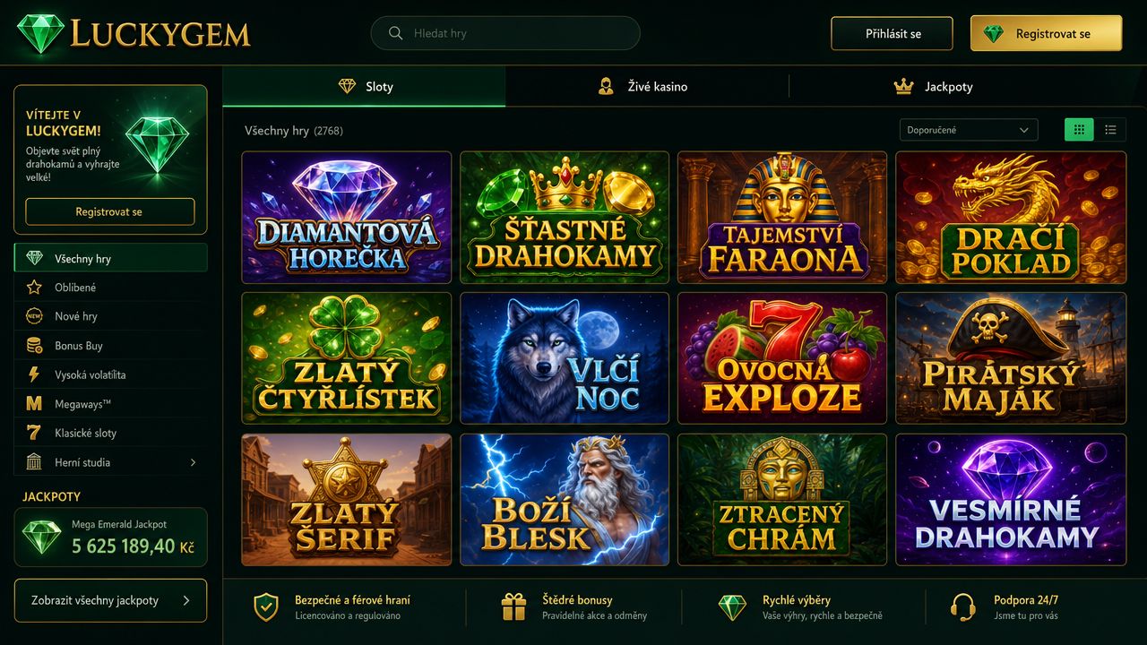 Ukázka webové stránky online kasina Luckygem