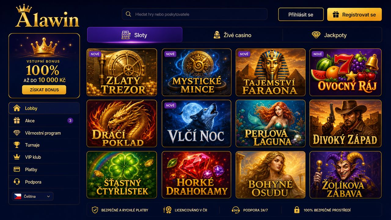 Náhled webové stránky online kasina Alawin