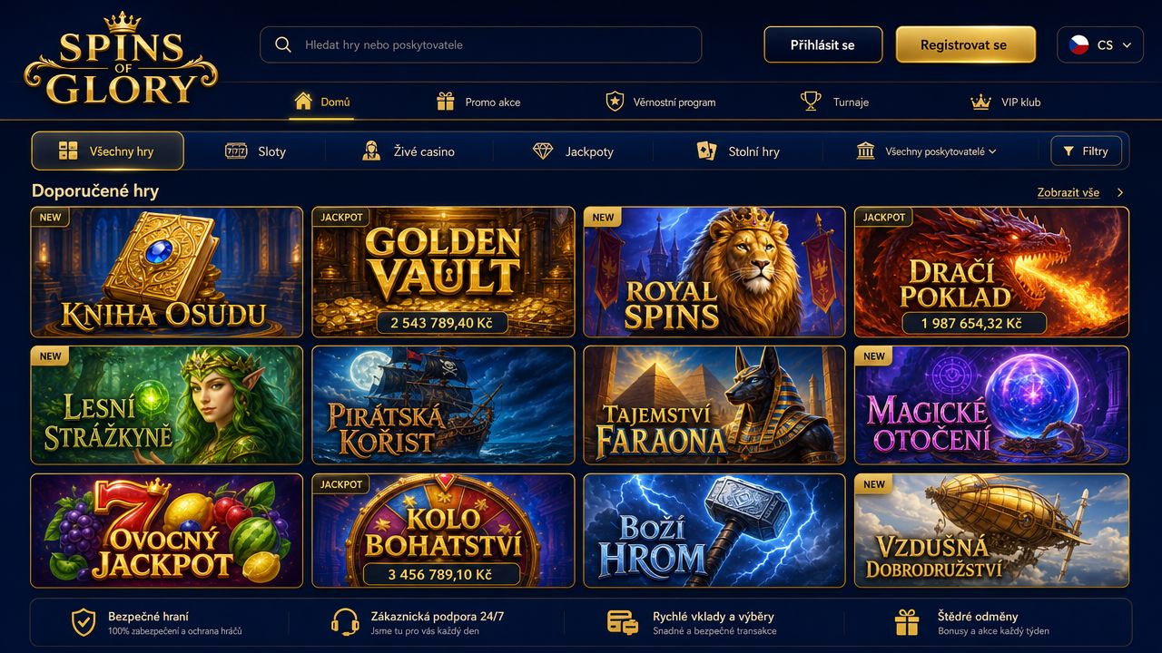 Ukázka webové stránky online casina Spins of Glory